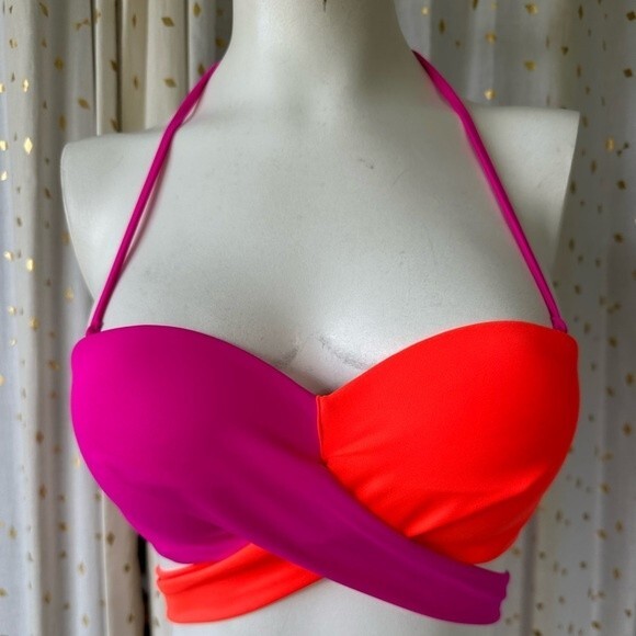 Victoria's Secret PINK Color Block Neon Wrap Around Push Up Bikini Top NWT XS - Picture 2 of 5